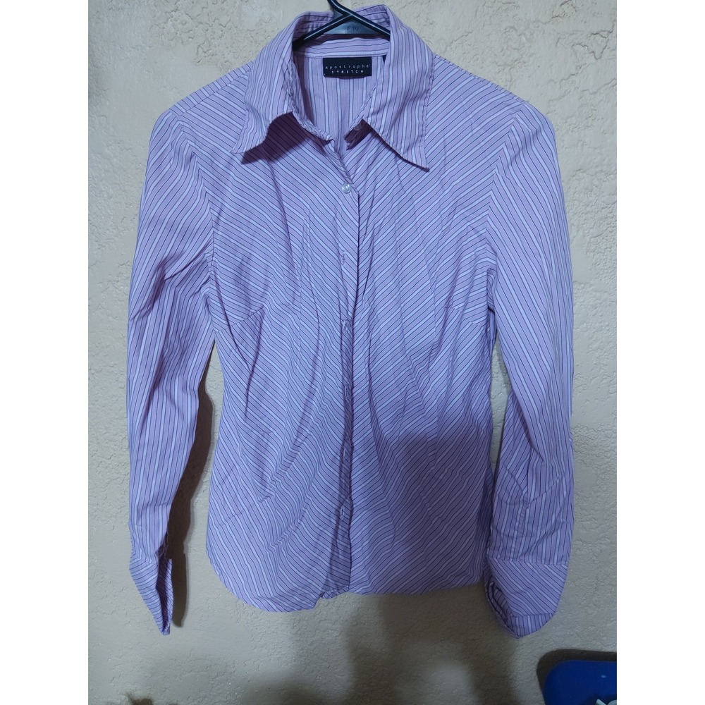 Apostrophe Stretch Lavender Striped Button Down Shirt Long Sleeve Womens Size 4